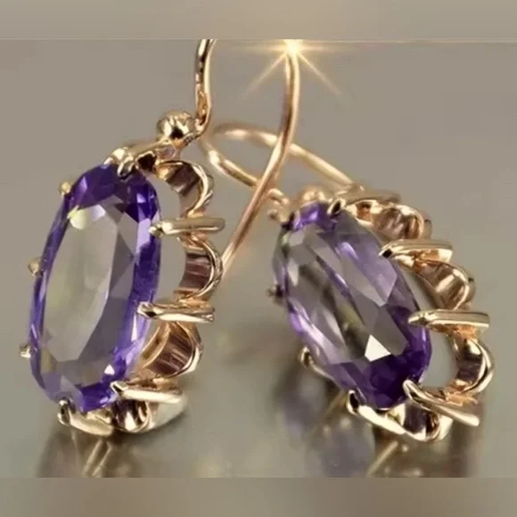 Elegant Purple and Gold Earrings - Picture 1 of 1